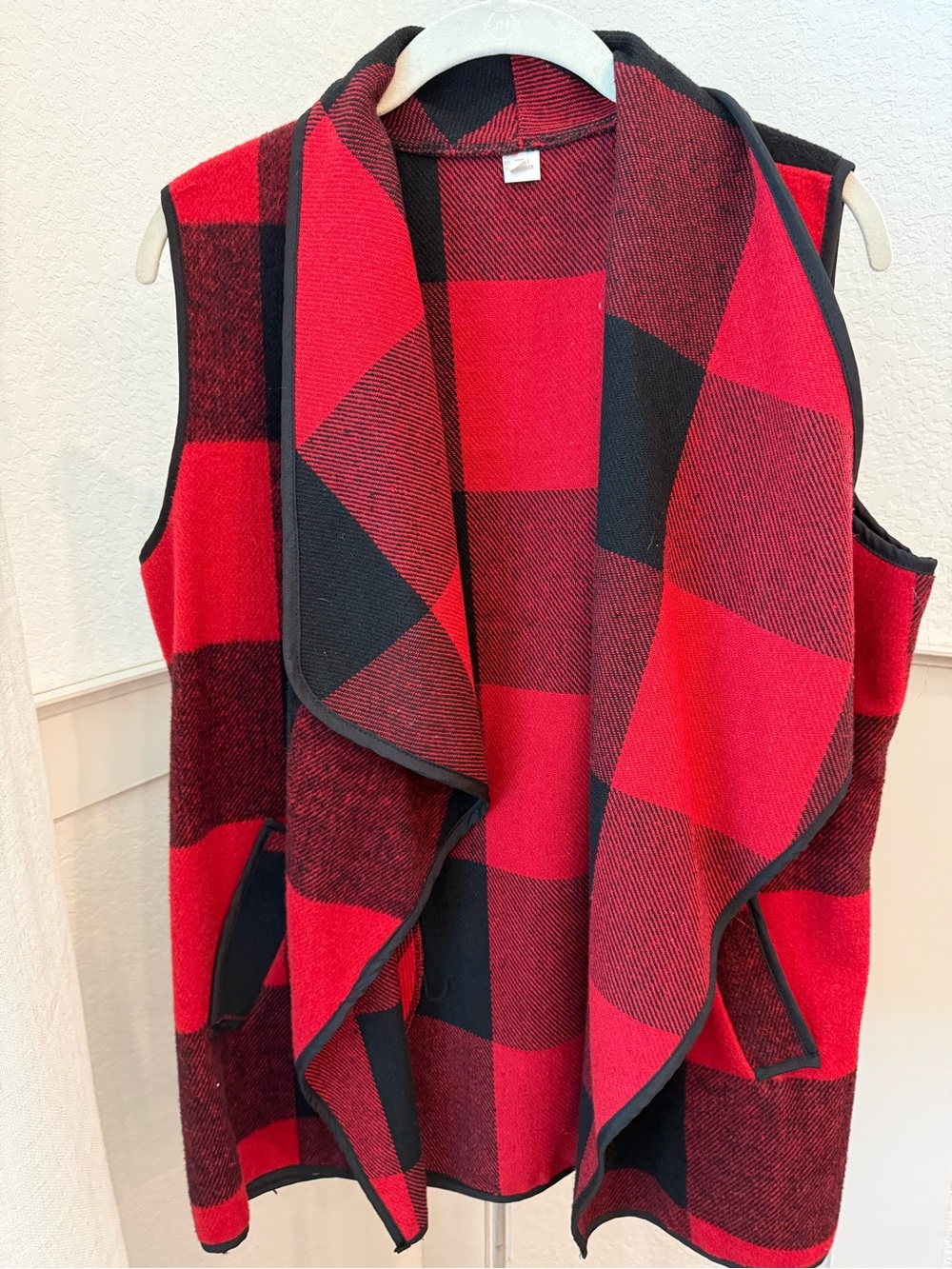 Amazon Red and Black Buffalo Plaid Open-Front Vest